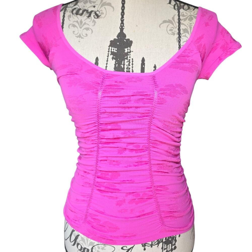 Free People Pink Coquette Y2k Style Floral Ruched Top Size M/L